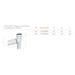 Kolano skręcane 87° na podstawie z przedłużeniem i uszczelką DN 60 L500 mm RICOM