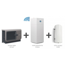 Hybrydowy system grzewczy: pompa ciepła 1F R290 Airmax3 7GT (2-9 kW) + szafa hydrauliczna Onebox z wymiennikiem c.w.u. do pomp ciepła Tower Grand 190