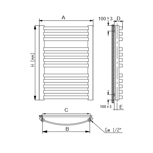 Grzejnik łazienkowy GR2, wymiary 570x1350, 23-żeberka, MOC-662W. TYP.GŁP-24/50 DIAMOND