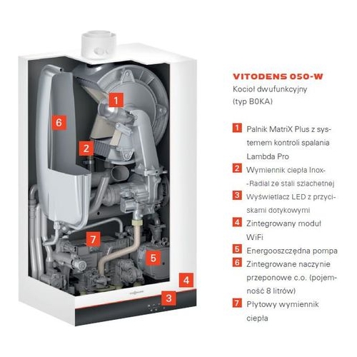 Kocioł gazowy VITODENS 050-W 25 kW 2 funkcyjny ( indywidualny komin ) B0KA VIESSMANN