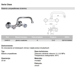 Bateria umywalkowa ścienna CHROM CLASS VALVEX