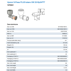 Uponor S-Press PLUS kolano z gwintem wewn. 20-Rp3/4