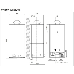 Podgrzewacz gazowy pojemnościowy wiszący SGA Micro X EE 42 L /kwadratowy/ ARISTON