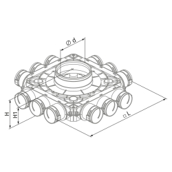 Rozdzielacz 12- króćcowy, przyłącza DN75 potrójne, 12x75/160mm VENTS
