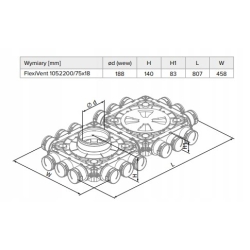 Rozdzielacz podwójny 18- króćcowy, przyłącza DN75 potrójne, 18x75/200 mm VENTS