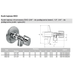 Kurek, zawór kątowy chromowany EKO 1/2