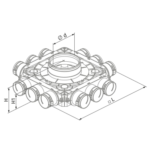 Rozdzielacz 12- króćcowy, przyłącza DN75 potrójne, 12x75/160mm VENTS